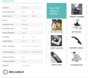 Reliable Steamboy 300CU Spec sheet